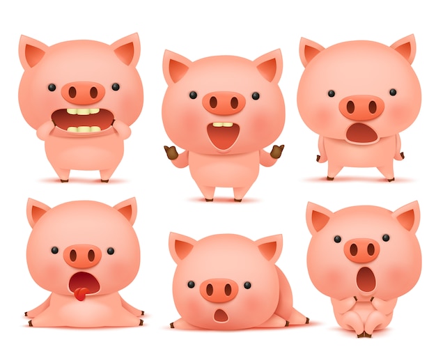 Collection de personnages drôles de cmoticon de porc dans différentes émotions