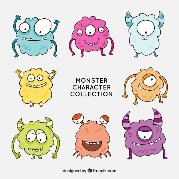 Vecteur collection de personnages drôles de monstres