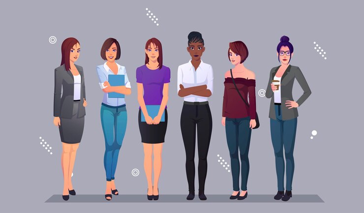 Vecteur collection de personnages de femmes d'affaires portant des vêtements modernes au design élégant