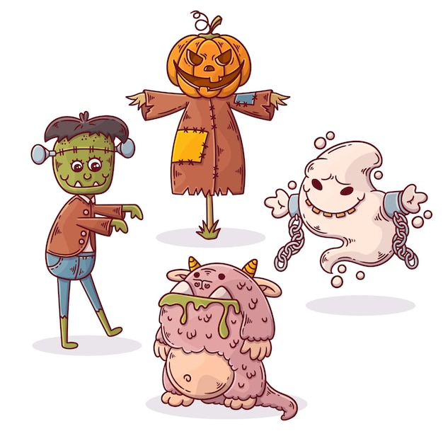 Collection De Personnages D'halloween Dessinés à La Main