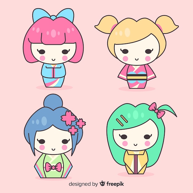 Collection de personnages kawaii dessinés à la main