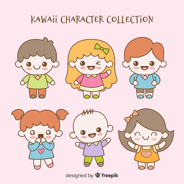 Collection de personnages kawaii dessinés à la main