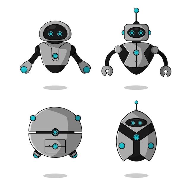 Collection de personnages de mascotte de robot volant mignon.