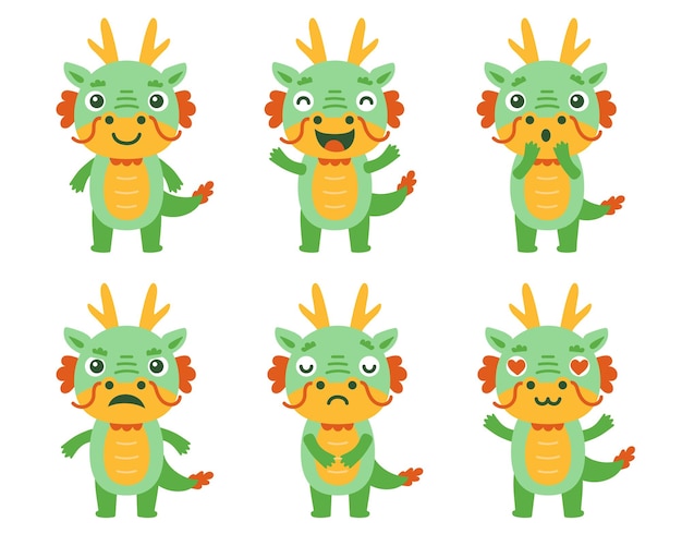 Collection de personnages vectoriels de dragon chinois mignon
