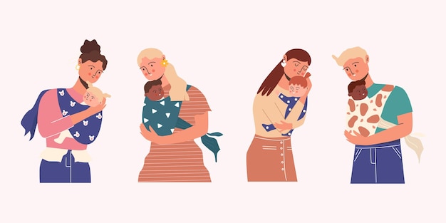 collection de personnes différentes avec des bébés famille heureuse maman avec un enfant papa avec un enfant