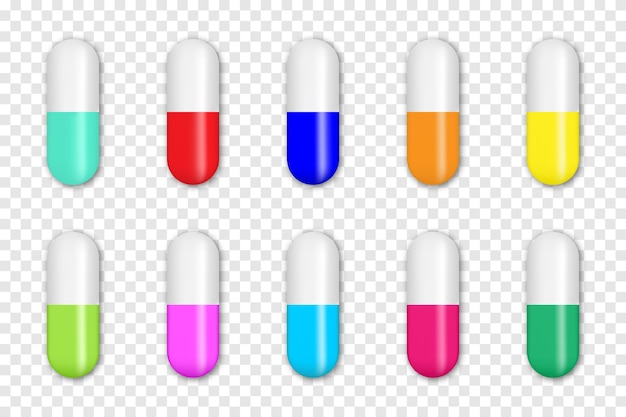Vecteur collection de pilules médicales colorées réalistes
