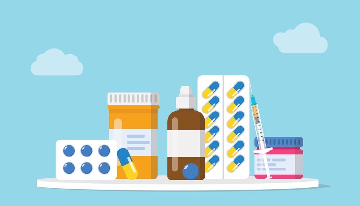 Collection de pilules de médicaments et de médicaments avec un style plat moderne