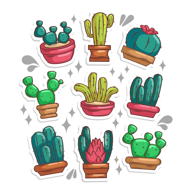 Vecteur collection de plantes de cactus dessinée à la main