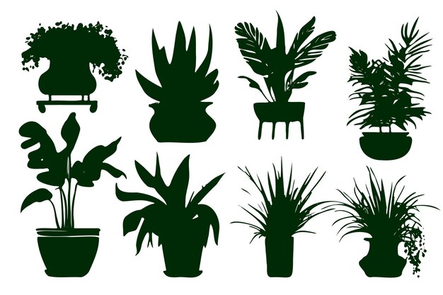 Vecteur une collection de plantes en pot de différentes tailles et formes