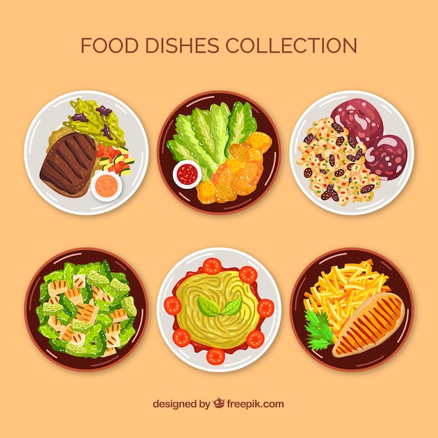 Collection de plat alimentaire vue de dessus