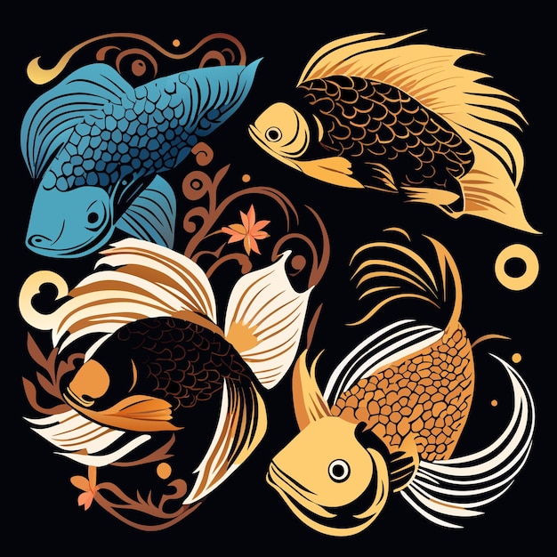 Vecteur collection de poissons exotiques dessinés à la main vecteurs tropicaux dynamiques