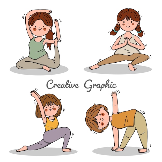 Collection de poses de yoga Style dessiné à la main