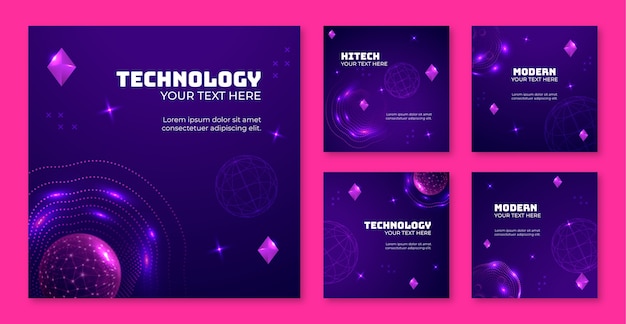 Une collection de posts d'Instagram futuristes en gradient