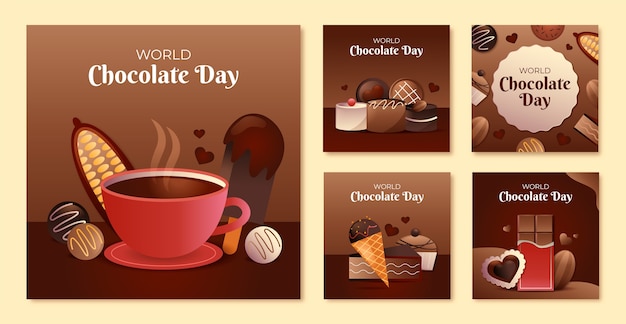 Vecteur la collection de posts instagram de la journée mondiale du chocolat