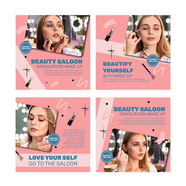 Vecteur collection de posts instagram de salon de beauté