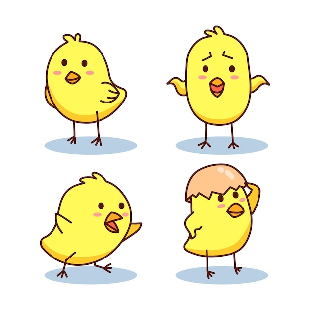 collection de poussins mignons dessinés à la main