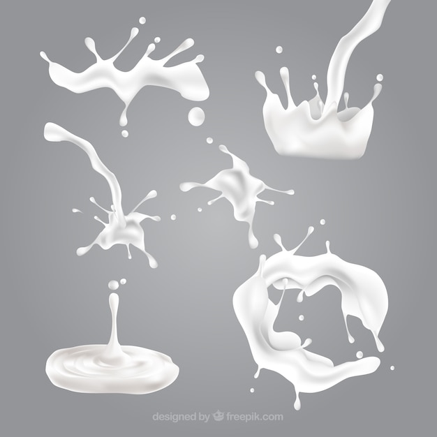 Collection de projections de lait frais dans un style réaliste