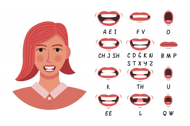 Vecteur collection de prononciation des lèvres pour l'animation et l'éducation