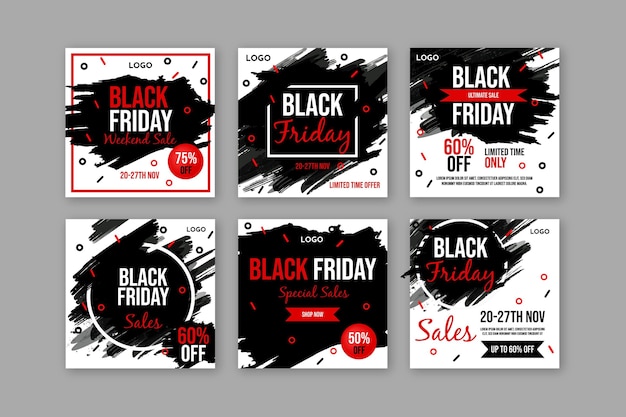 Vecteur collection de publications instagram black friday