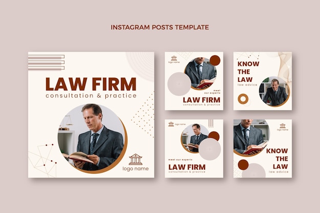 Vecteur collection de publications instagram de cabinet d'avocats plat