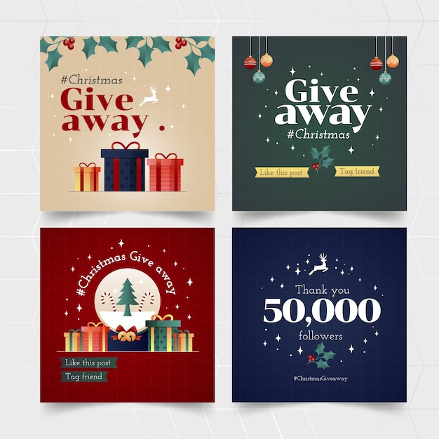 Vecteur collection de publications instagram de cadeau de noël dégradé