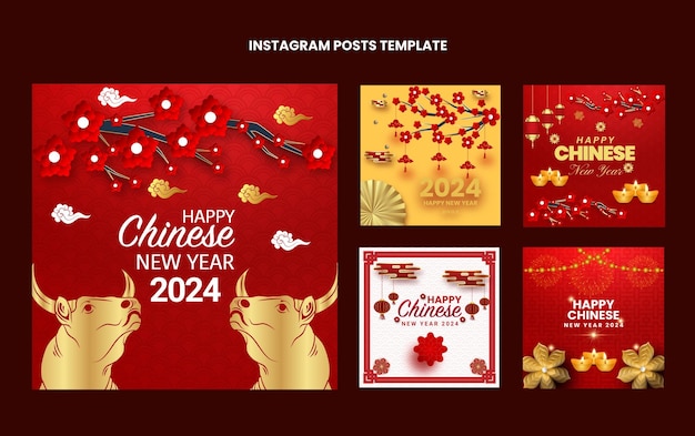 Collection De Publications Instagram De Célébration Du Festival Du Nouvel An Chinois Dégradé Réaliste