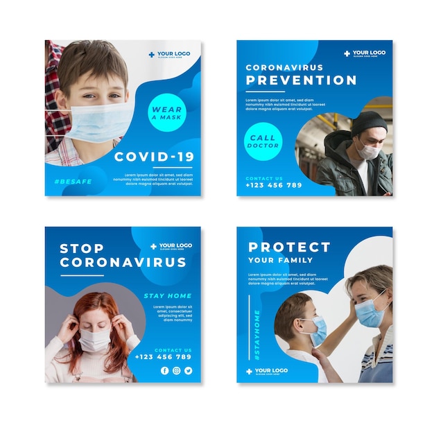 Vecteur collection de publications instagram sur le coronavirus