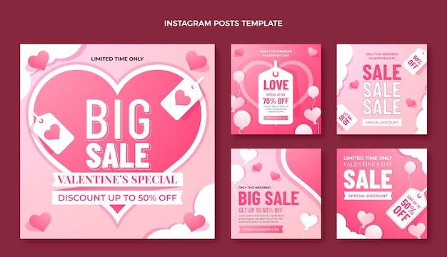 Vecteur collection de publications instagram dégradées pour la saint-valentin