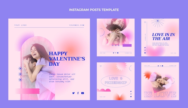 Vecteur collection de publications instagram dégradées pour la saint-valentin