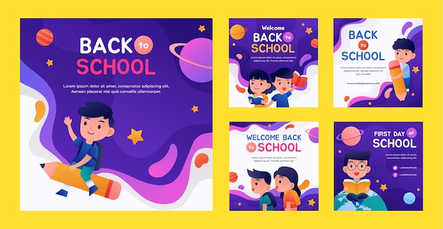 Collection de publications instagram dégradées de retour à l'école