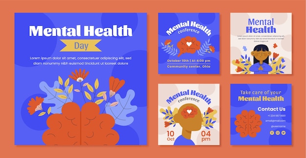 Collection De Publications Instagram Design Plat De La Journée Mondiale De La Santé Mentale