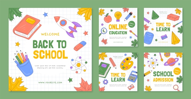 Collection De Publications Instagram Dessinées à La Main Pour La Rentrée Scolaire