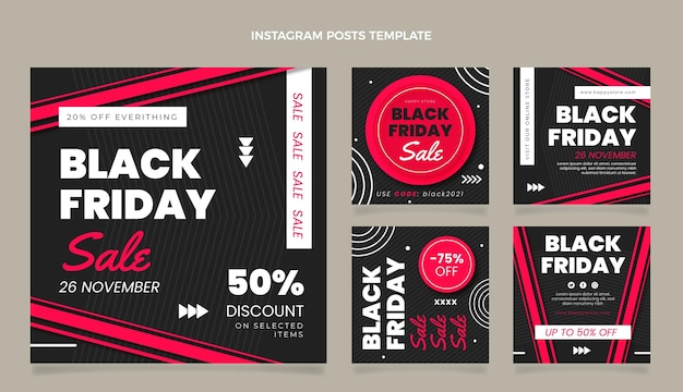 Collection de publications instagram du vendredi noir plat