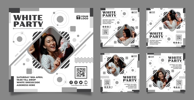 Collection de publications instagram de fête blanche plate