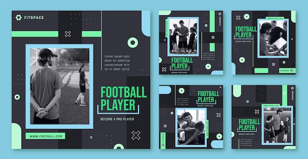 Vecteur collection de publications instagram de football plat