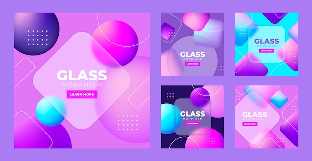 Collection De Publications Instagram De Glassmorphisme Réaliste