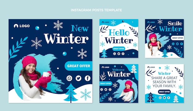 Collection de publications instagram d'hiver plat