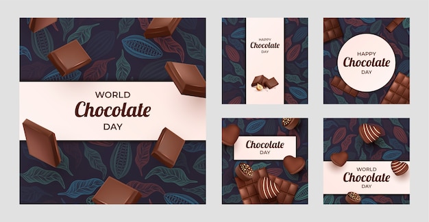 Collection de publications instagram de la journée mondiale du chocolat réaliste