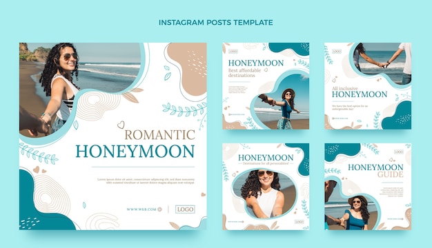 Collection de publications instagram de lune de miel plate