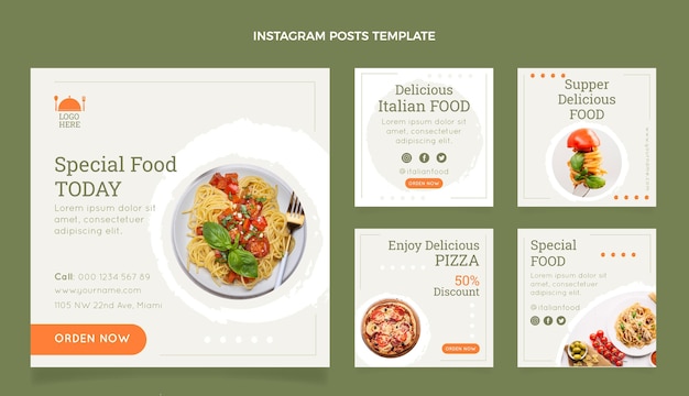 Collection de publications instagram de nourriture plate