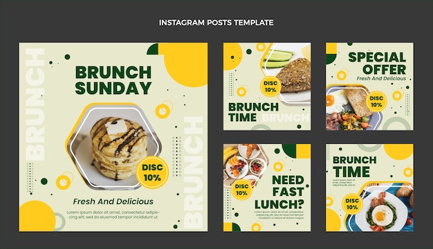 Vecteur collection de publications instagram de nourriture plate