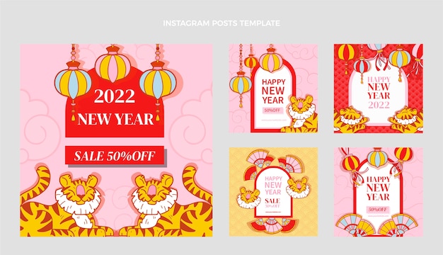 Collection de publications instagram à plat pour le nouvel an chinois