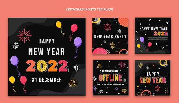 Vecteur collection de publications instagram à plat pour le nouvel an