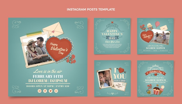 Collection De Publications Instagram à Plat Pour La Saint-valentin