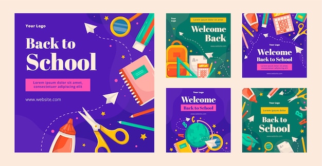 Collection De Publications Instagram à Plat De Retour à L'école