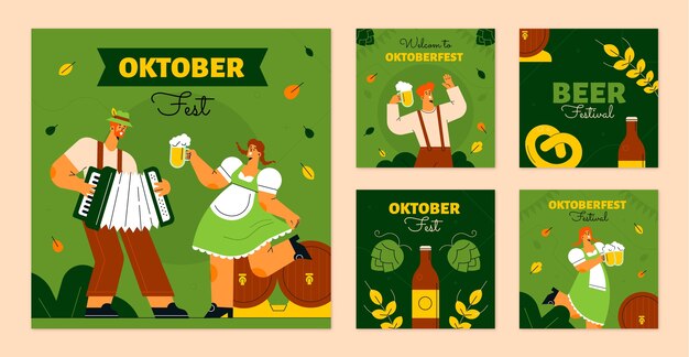 Collection de publications instagram plates pour le festival oktoberfest