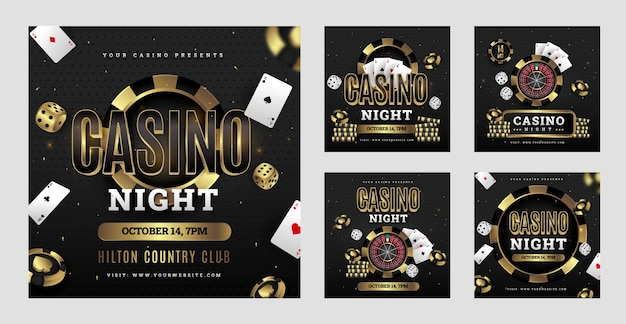 Vecteur collection de publications instagram pour le casino et les jeux d'argent