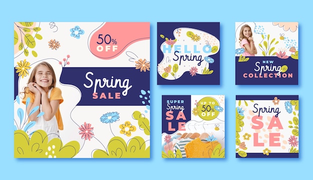 Vecteur collection de publications instagram pour la célébration du printemps