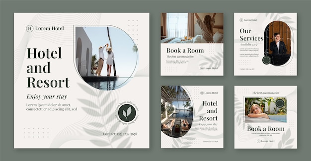Vecteur collection de publications instagram pour les hôtels