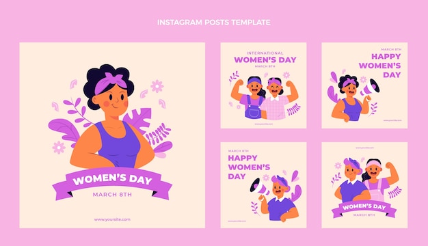 Vecteur collection de publications instagram pour la journée internationale de la femme dessinée à la main